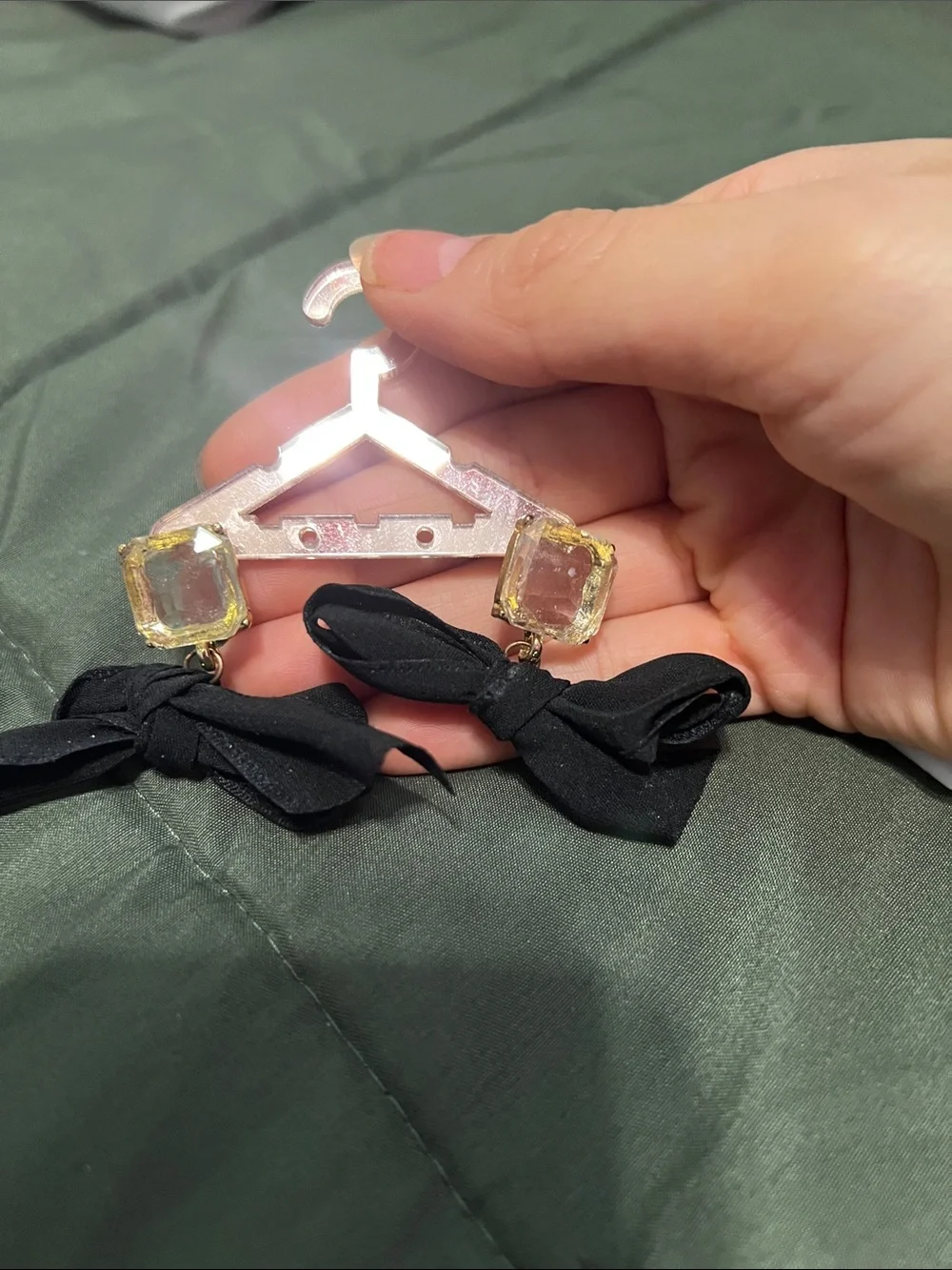 Elegant Black Bow Drop Earrings with Champagne Crystal